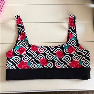 Pink By Victoria Secret Floral Geo-Print Sports Bra Black with Pink Roses